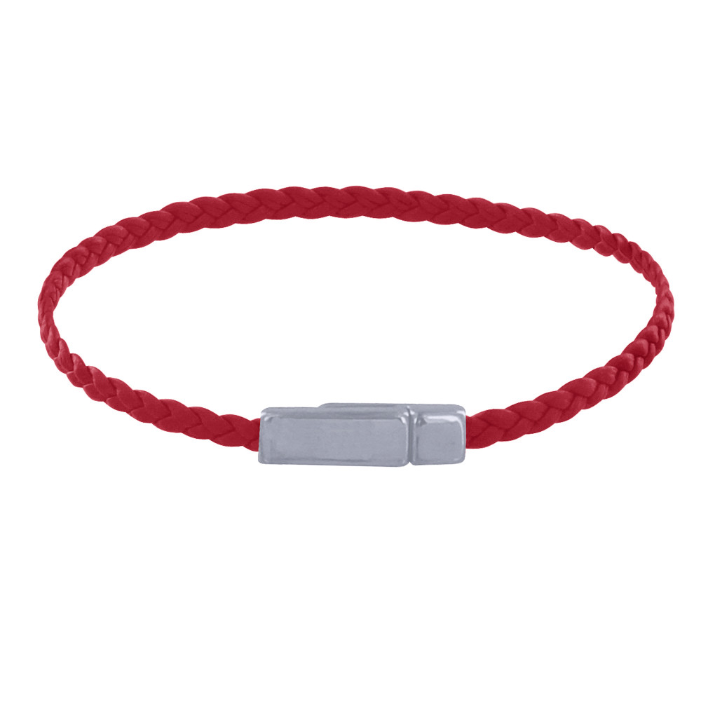 LES POULETTES BIJOUX Bracelet Femme Tresse Plate en Cuir Mat Fermoir Aimanté Métal A