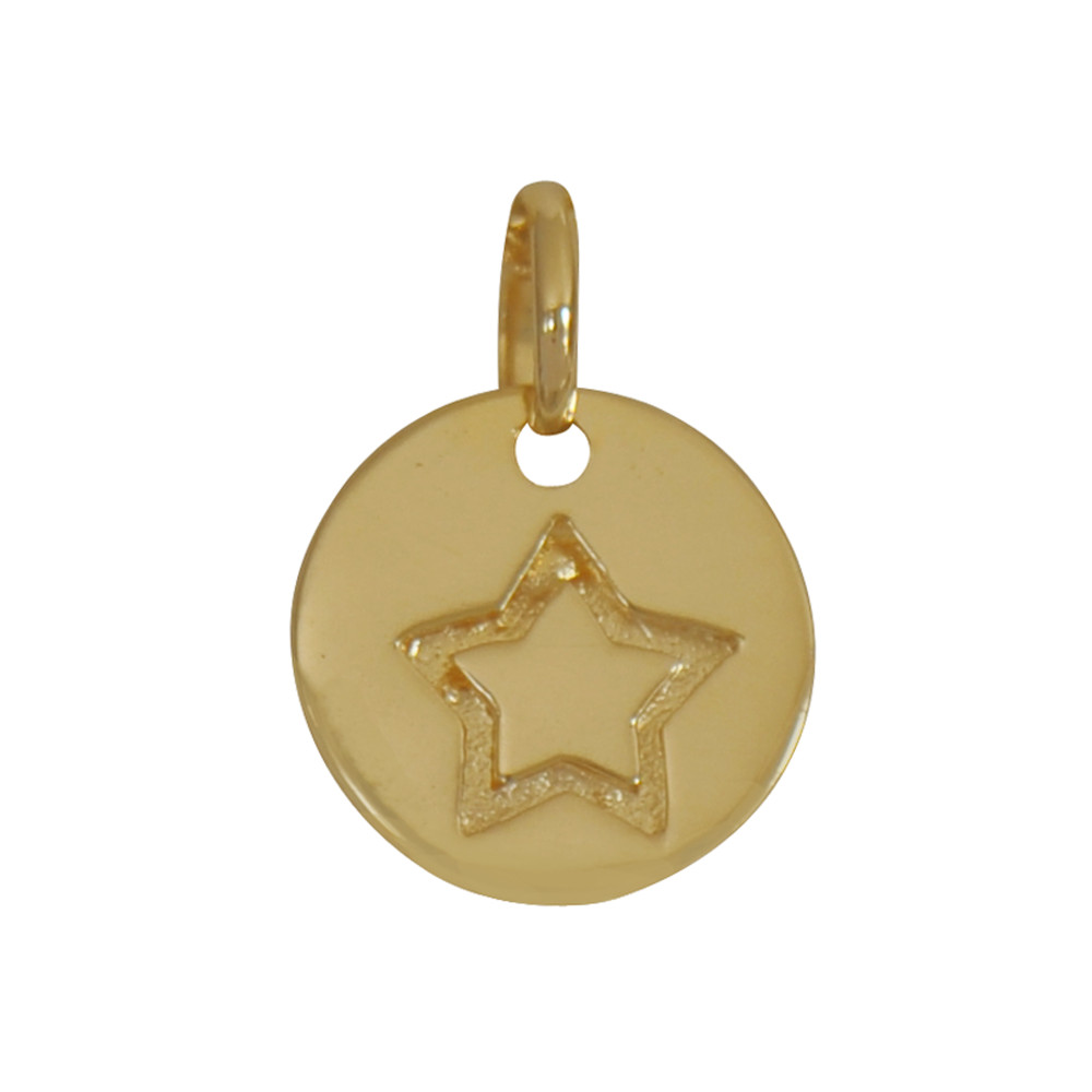 LES POULETTES BIJOUX Pendentif Plaqué Or Mini Médaille Ronde Etoile Gravée
