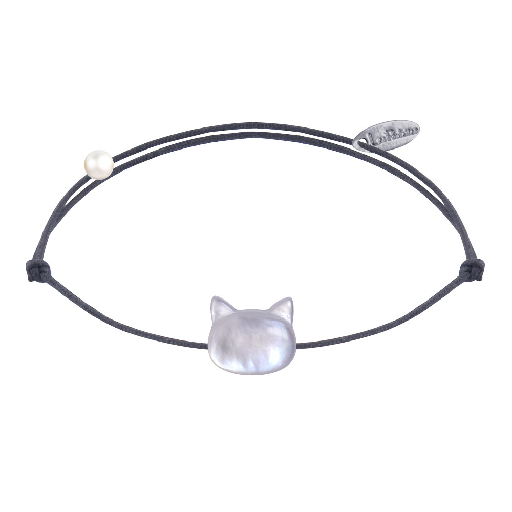 LES POULETTES BIJOUX Bracelet Lien Tête de Chat en Nacre - Gris