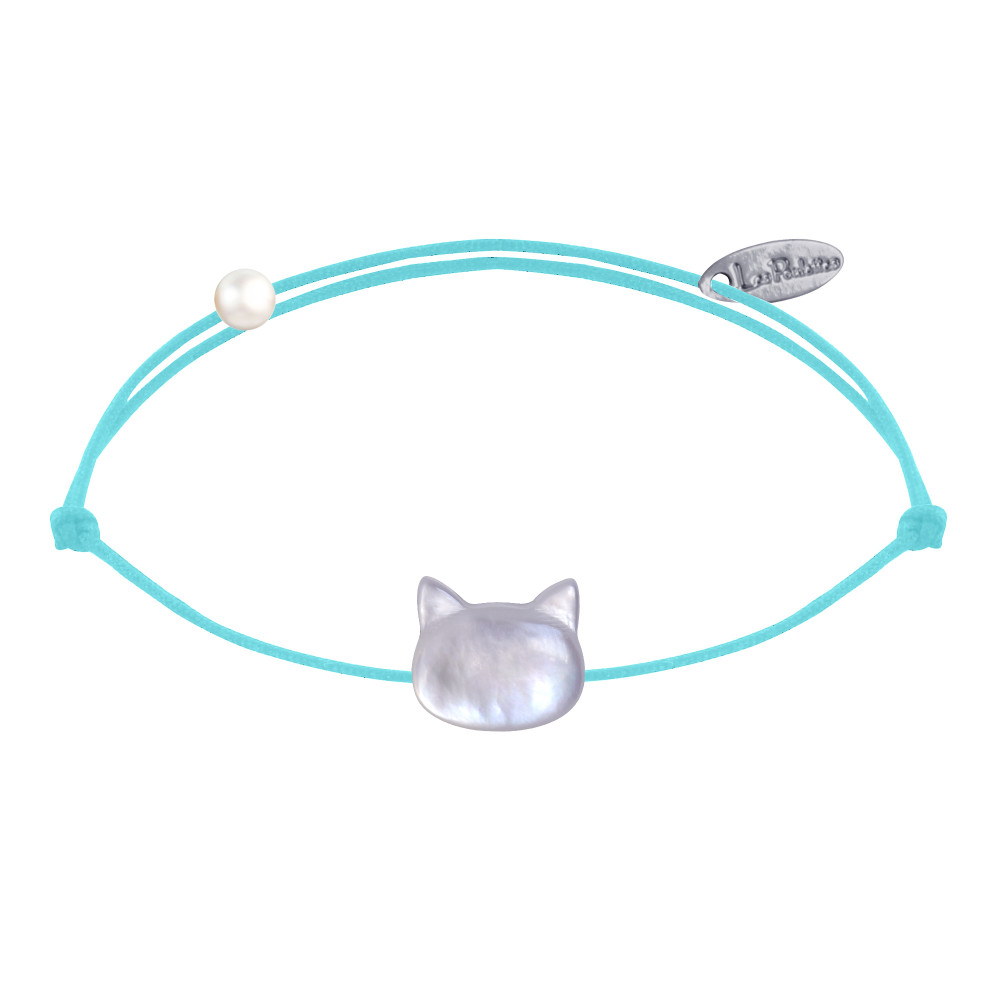 LES POULETTES BIJOUX Bracelet Lien Tête de Chat en Nacre - Turquoise