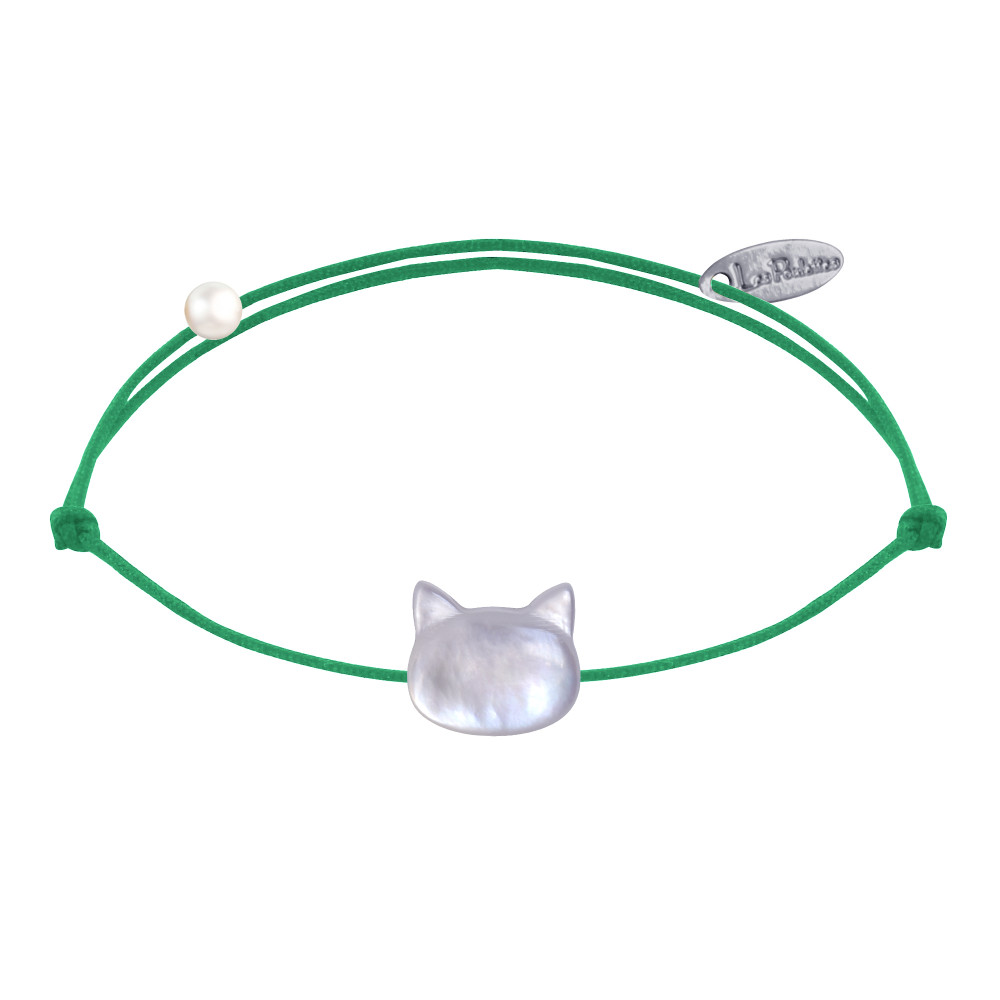 LES POULETTES BIJOUX Bracelet Lien Tête de Chat en Nacre - Vert