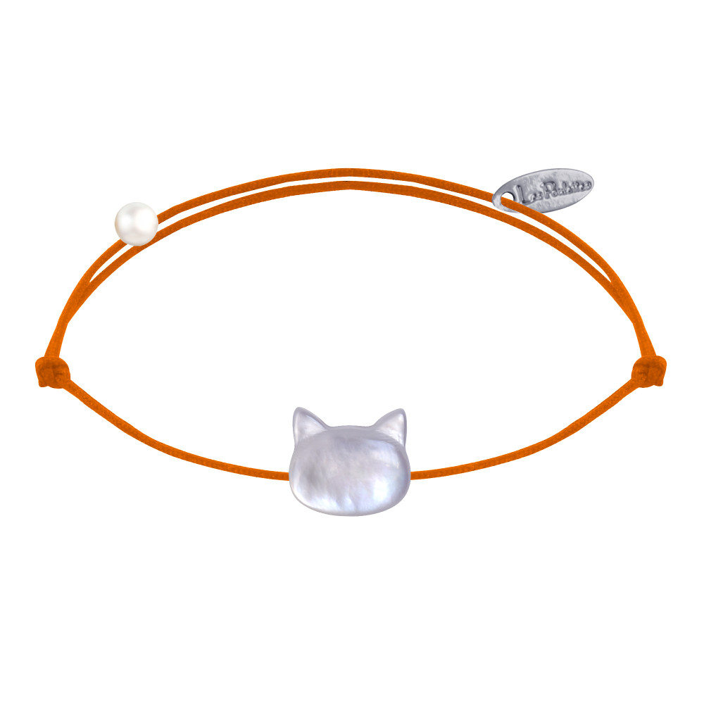 LES POULETTES BIJOUX Bracelet Lien Tête de Chat en Nacre - Orange