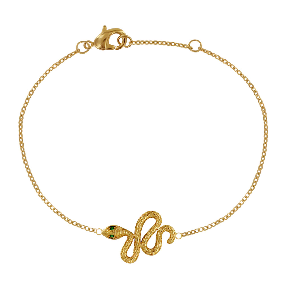 LES POULETTES BIJOUX Bracelet Plaqué Or Serpent aux Yeux Verts