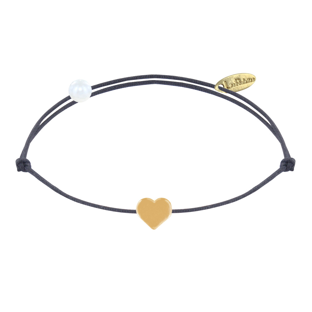 LES POULETTES BIJOUX Bracelet Lien Plaqué Or Mini Coeur - Gris