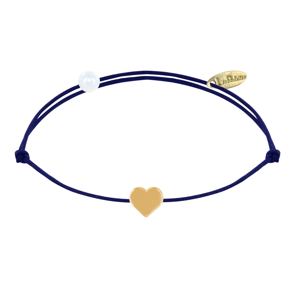 LES POULETTES BIJOUX Bracelet Lien Plaqué Or Mini Coeur - Bleu Navy