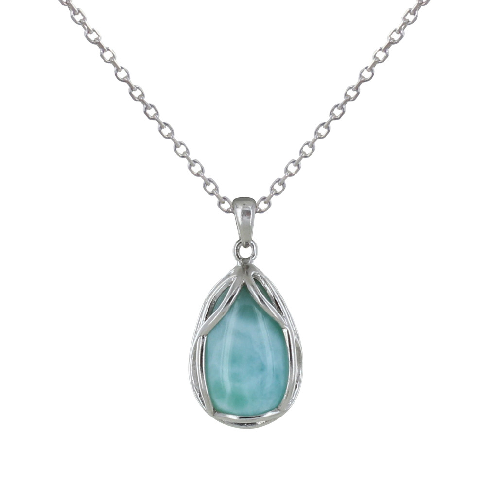 LES POULETTES BIJOUX Pendentif Argent 925 Petite Goutte Elfique de Larimar