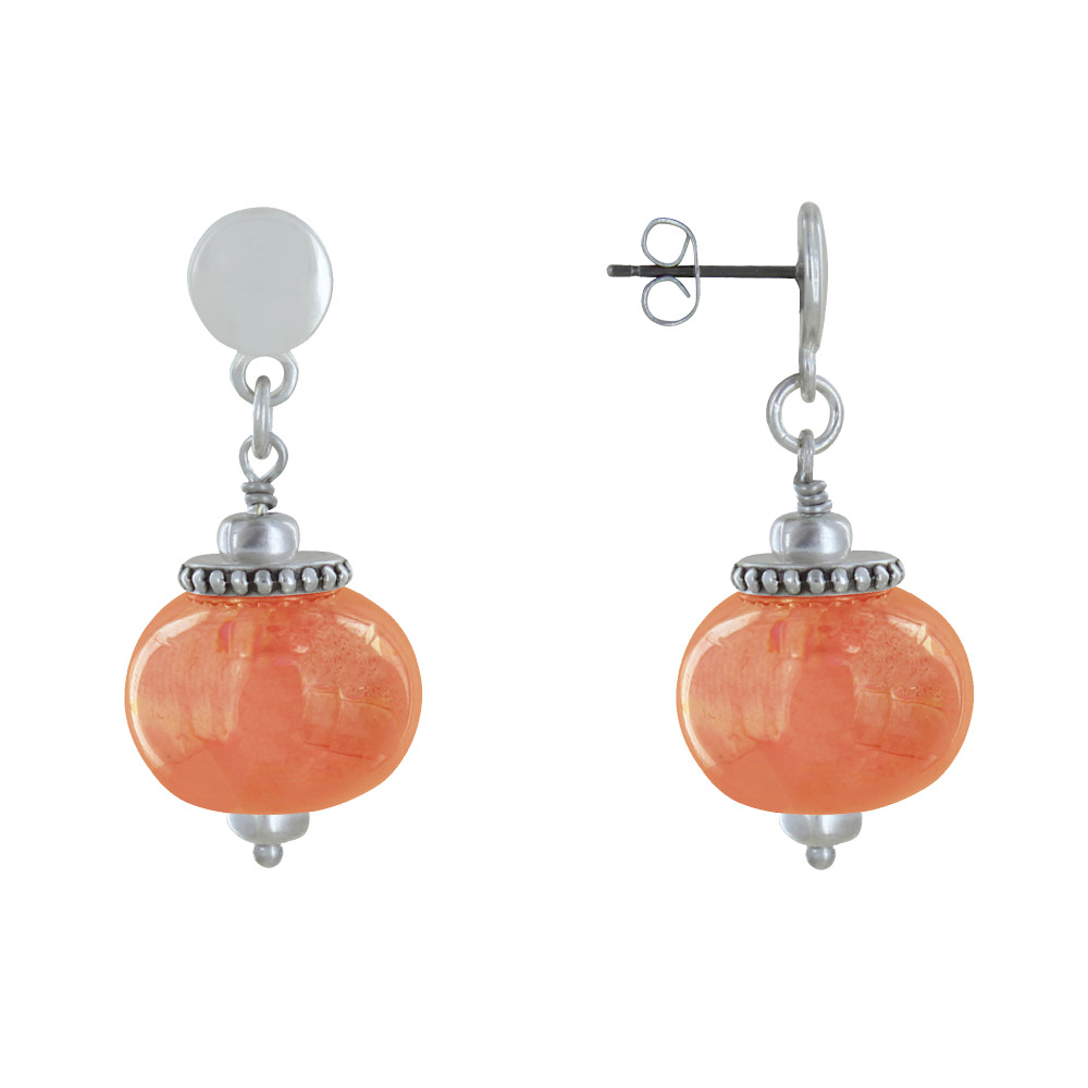 LES POULETTES BIJOUX Boucles d'Oreilles Clous Métal Argenté et Grosses Perles en Cér