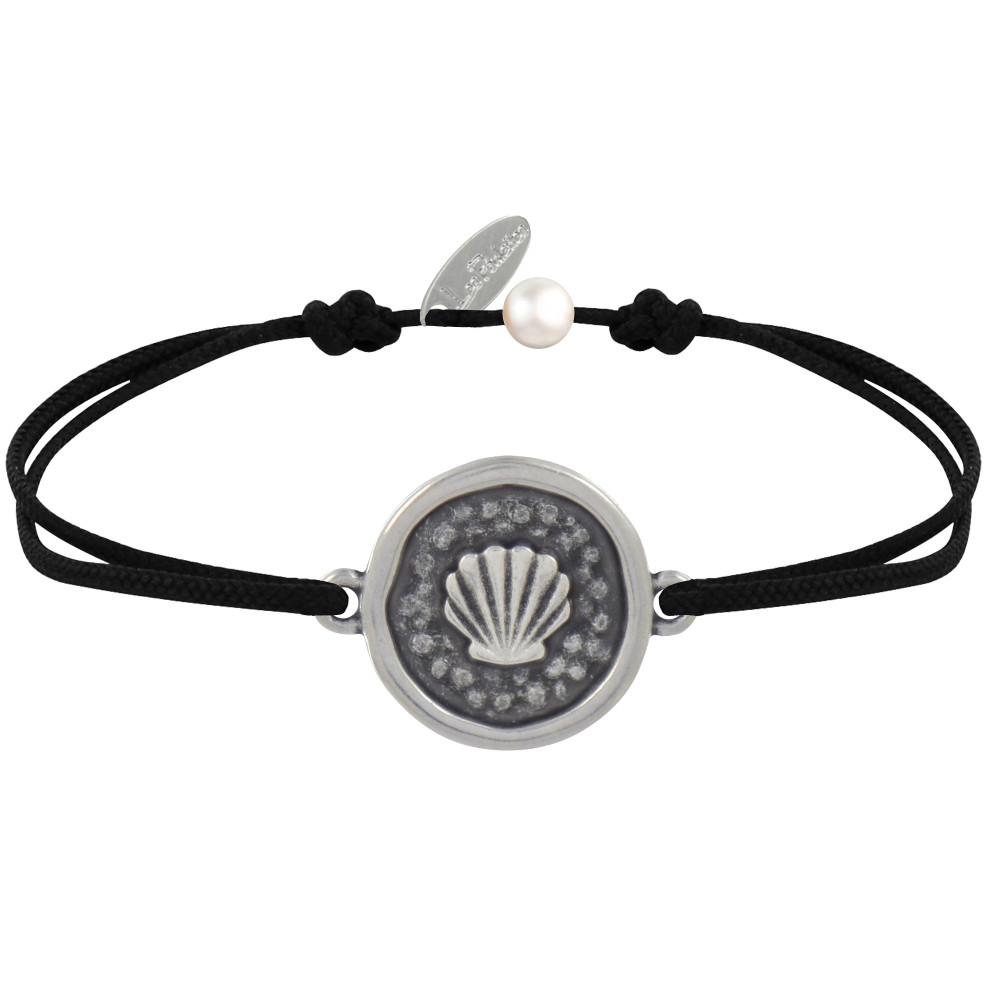 LES POULETTES BIJOUX Bracelet Lien Médaille Ronde Laiton Argenté Coquillage