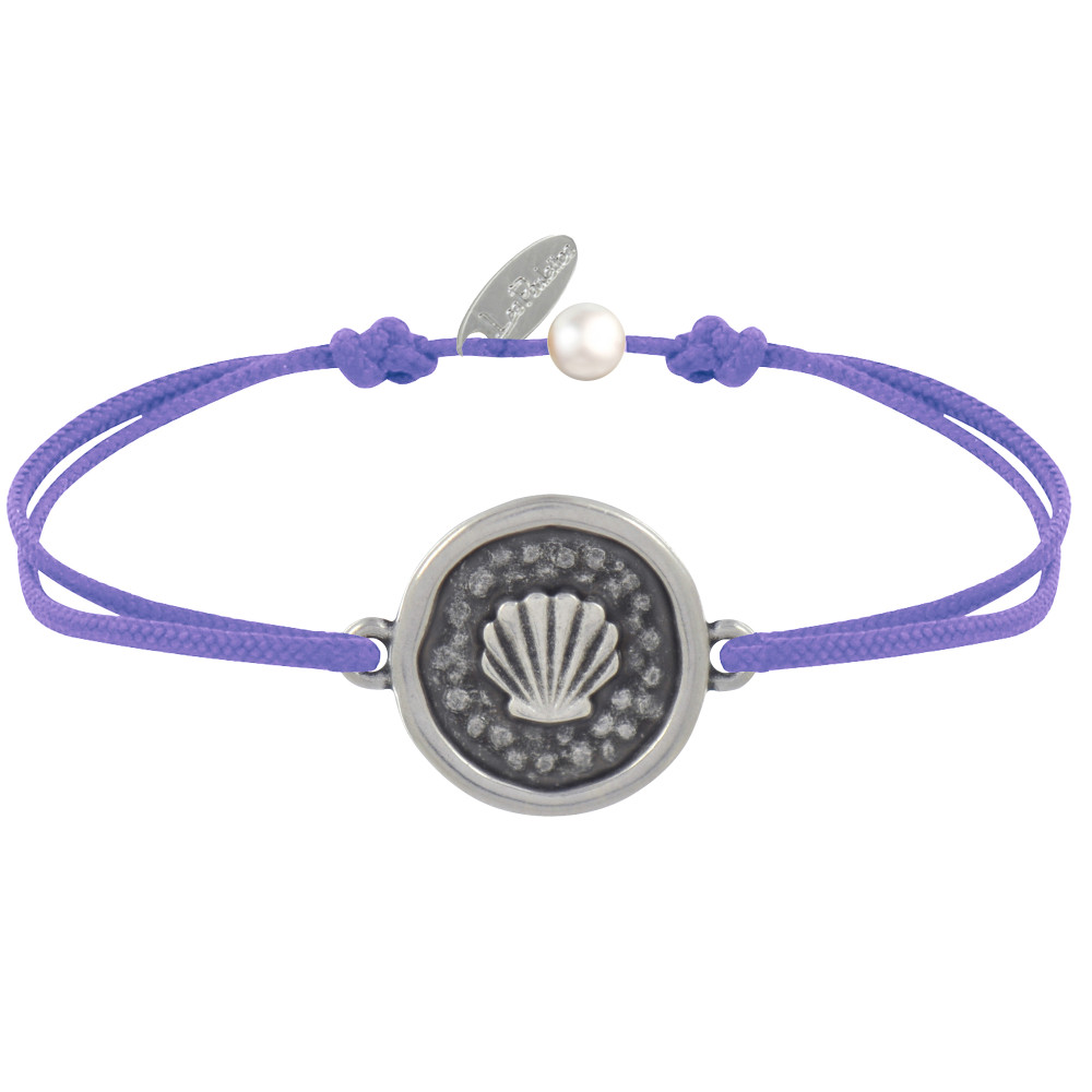 LES POULETTES BIJOUX Bracelet Lien Médaille Ronde Laiton Argenté Coquillage - Violet