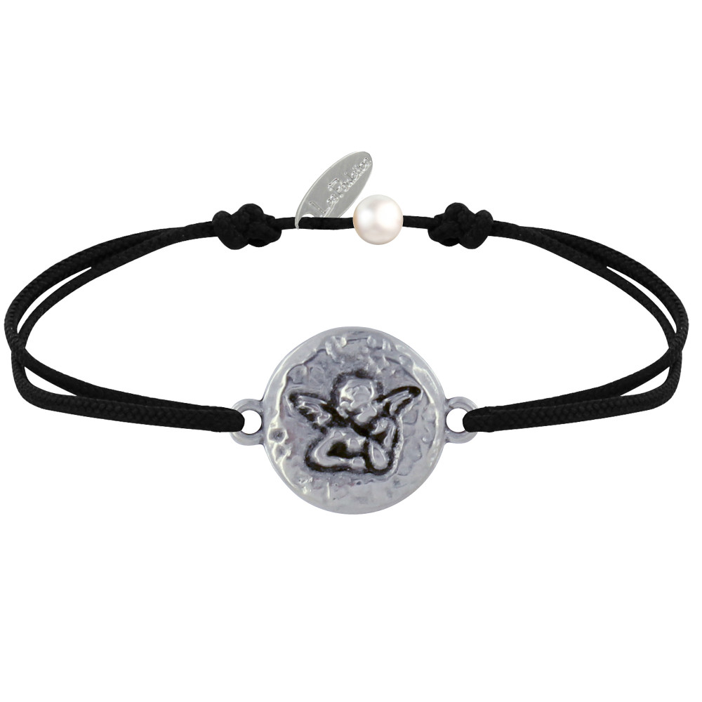 LES POULETTES BIJOUX Bracelet Lien Médaille Ronde Martelée Laiton Argenté Ange Rapha