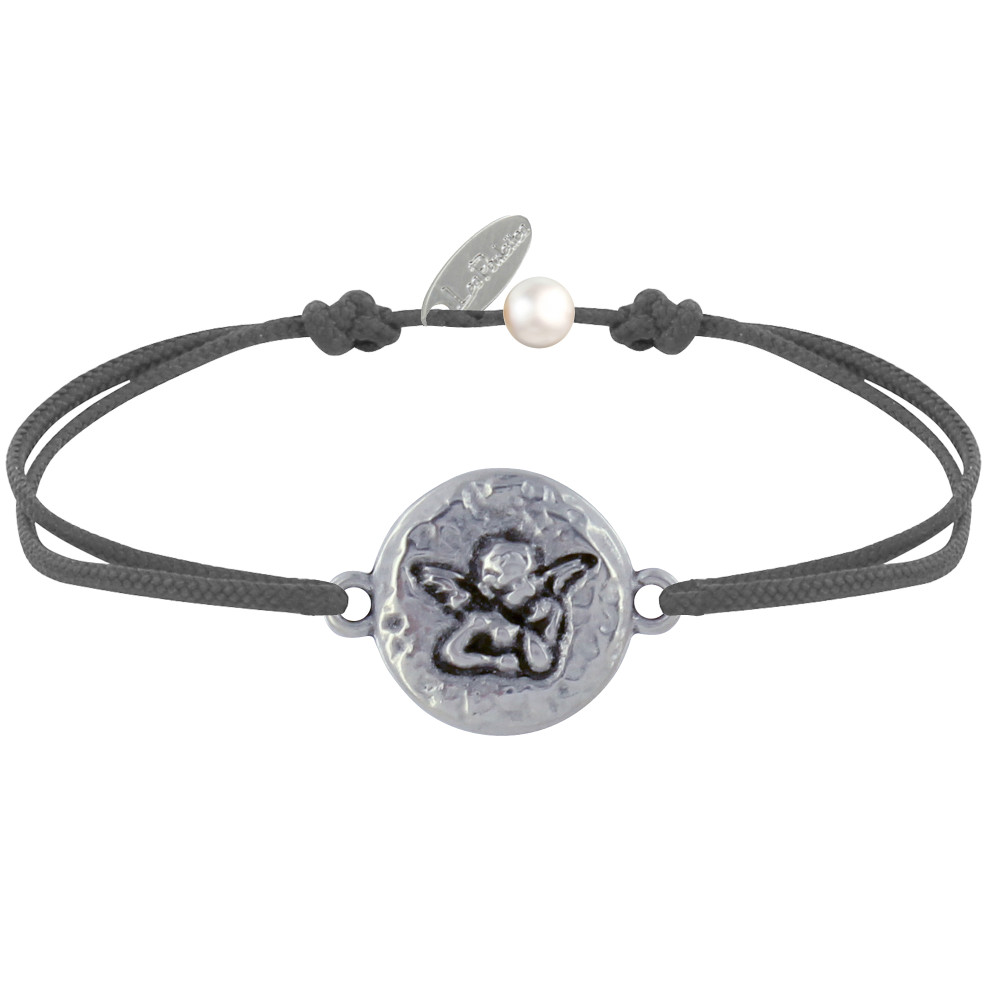 LES POULETTES BIJOUX Bracelet Lien Médaille Ronde Martelée Laiton Argenté Ange Rapha