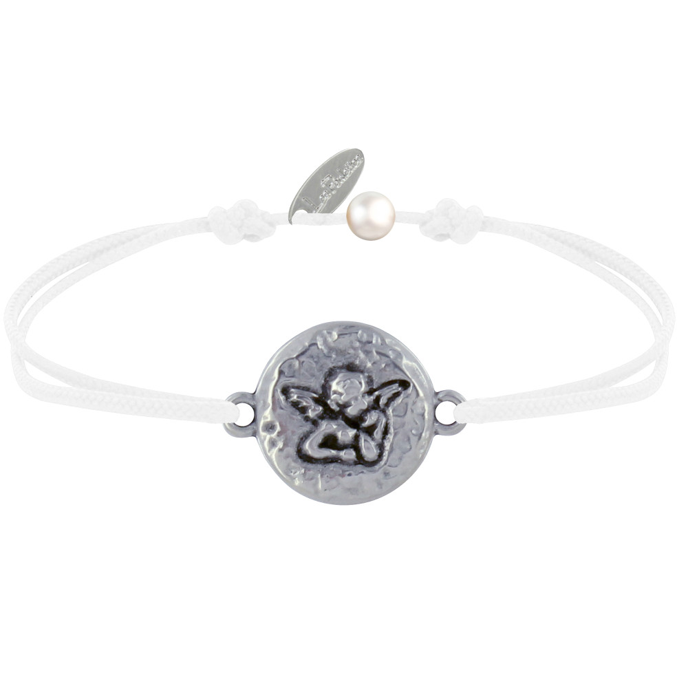 LES POULETTES BIJOUX Bracelet Lien Médaille Ronde Martelée Laiton Argenté Ange Rapha