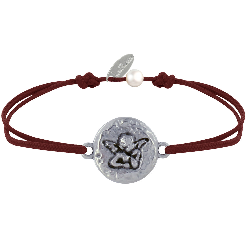 LES POULETTES BIJOUX Bracelet Lien Médaille Ronde Martelée Laiton Argenté Ange Rapha