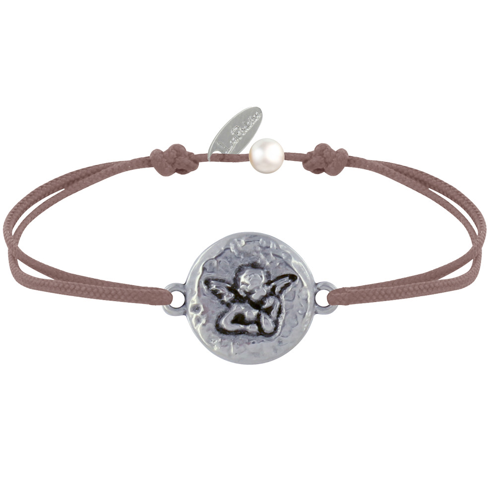 LES POULETTES BIJOUX Bracelet Lien Médaille Ronde Martelée Laiton Argenté Ange Rapha