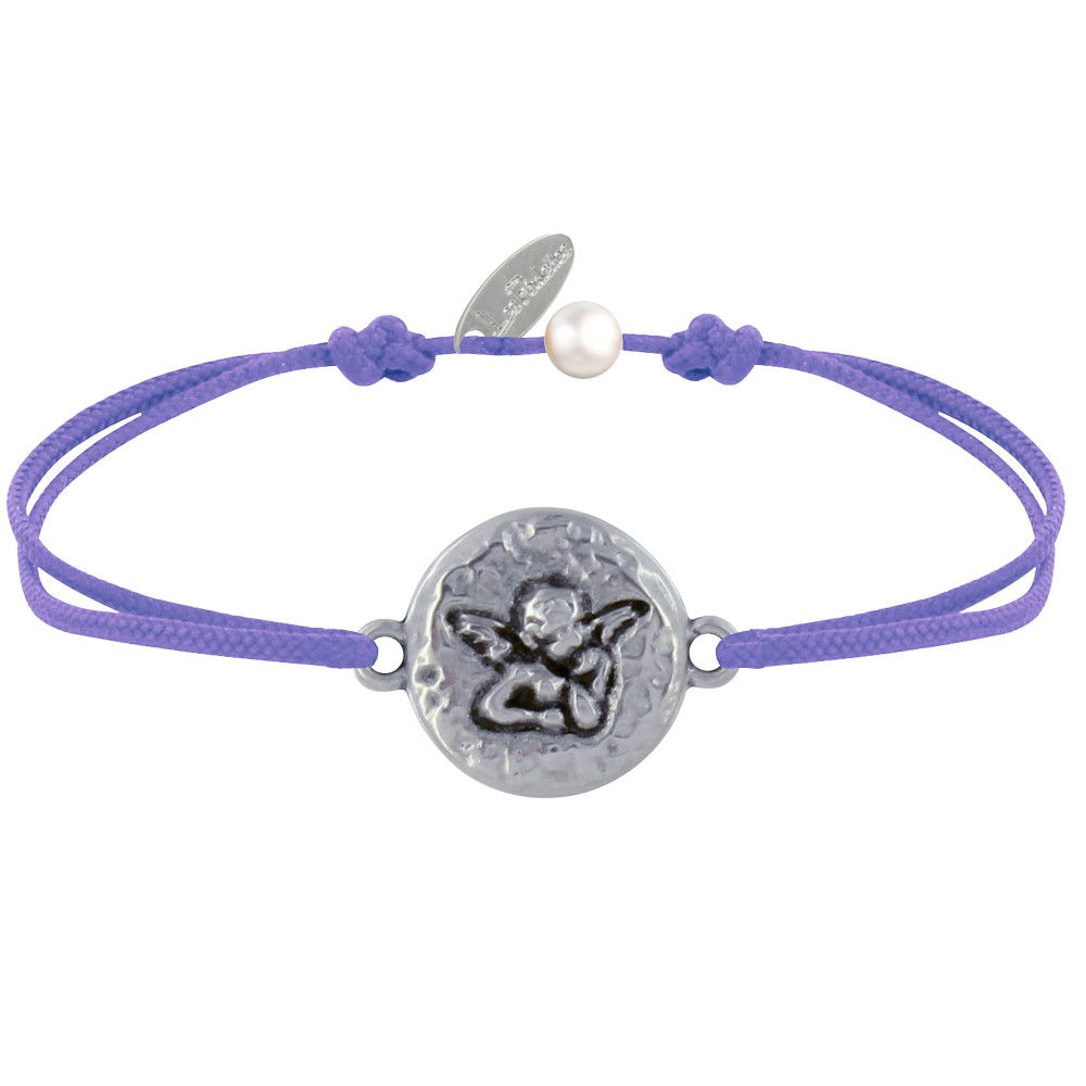 LES POULETTES BIJOUX Bracelet Lien Médaille Ronde Martelée Laiton Argenté Ange Rapha