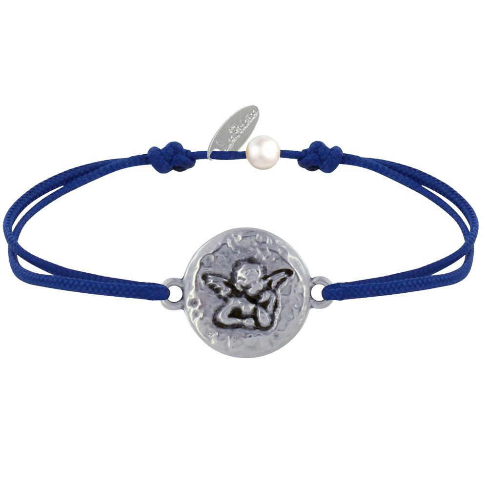 LES POULETTES BIJOUX Bracelet Lien Médaille Ronde Martelée Laiton Argenté Ange Rapha