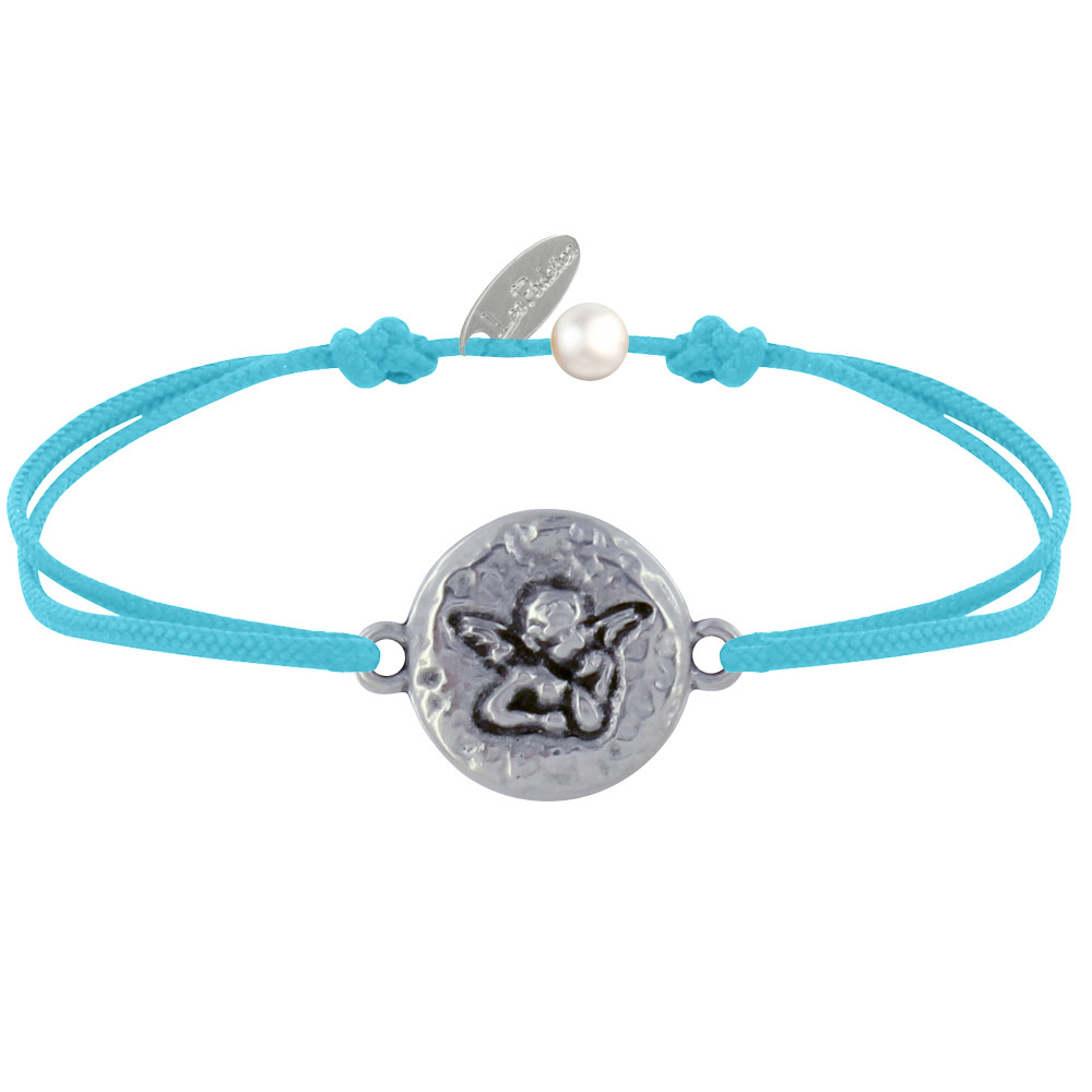 LES POULETTES BIJOUX Bracelet Lien Médaille Ronde Martelée Laiton Argenté Ange Rapha