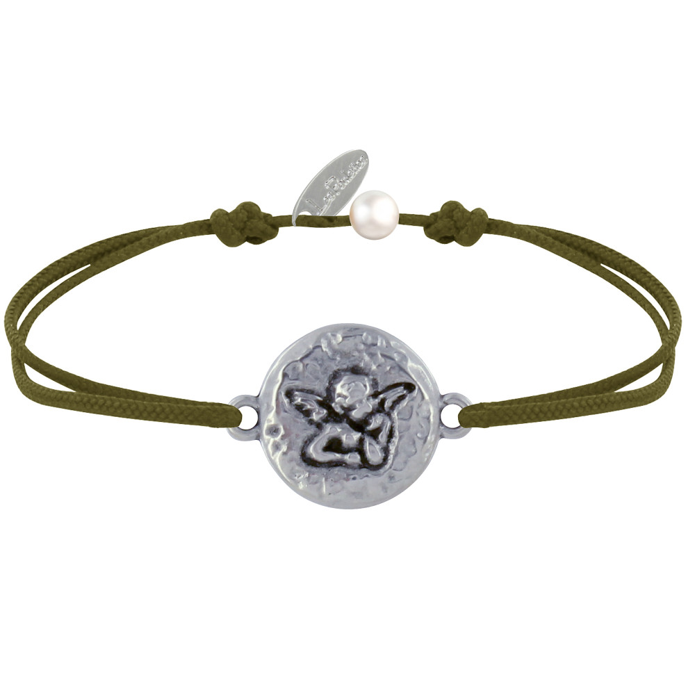 LES POULETTES BIJOUX Bracelet Lien Médaille Ronde Martelée Laiton Argenté Ange Rapha