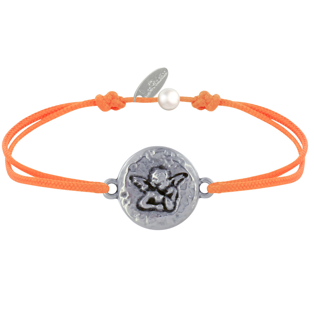 LES POULETTES BIJOUX Bracelet Lien Médaille Ronde Martelée Laiton Argenté Ange Rapha