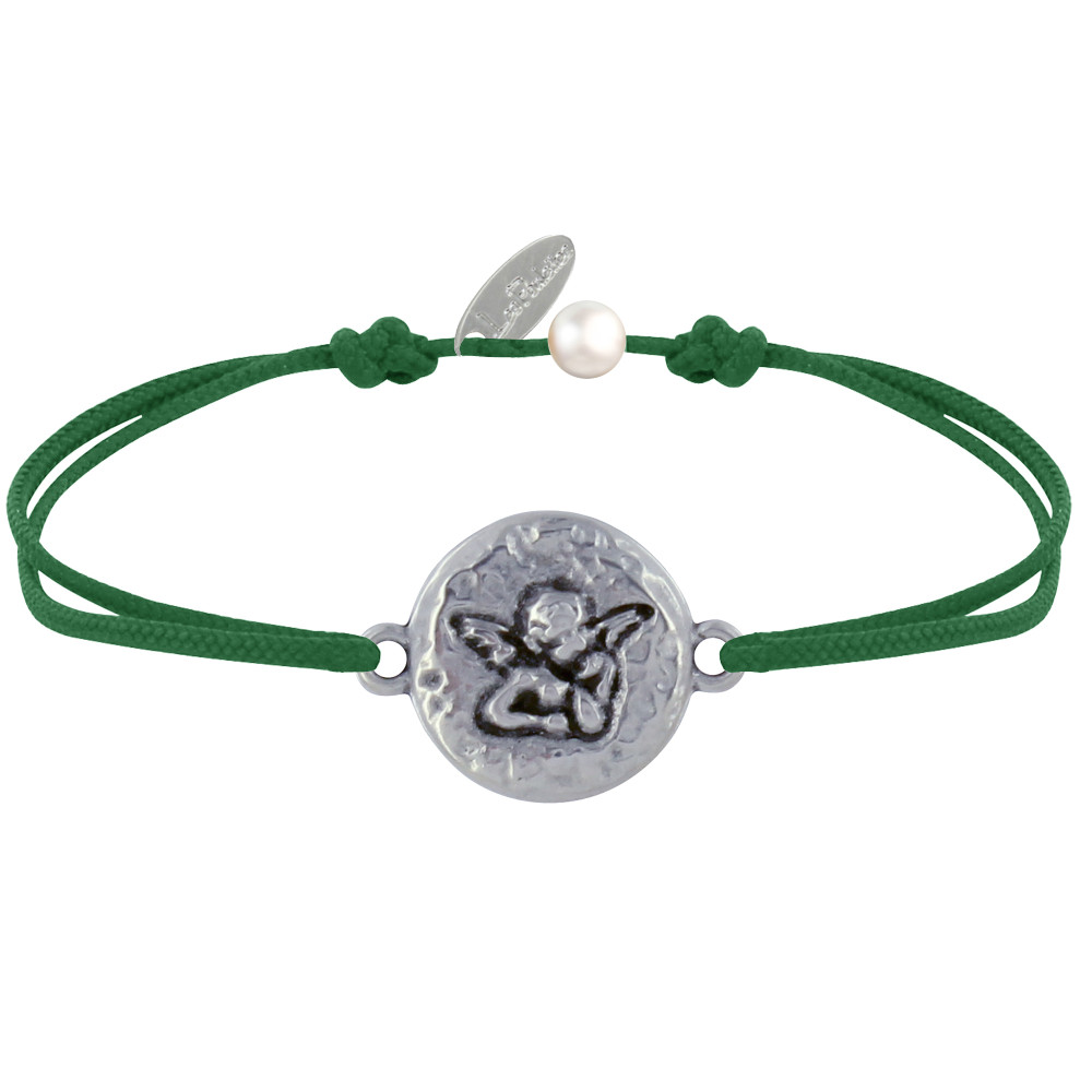 LES POULETTES BIJOUX Bracelet Lien Médaille Ronde Martelée Laiton Argenté Ange Rapha