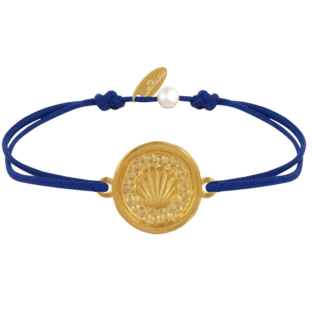 LES POULETTES BIJOUX Bracelet Lien Médaille Ronde Laiton Doré Coquillage - Bleu Navy