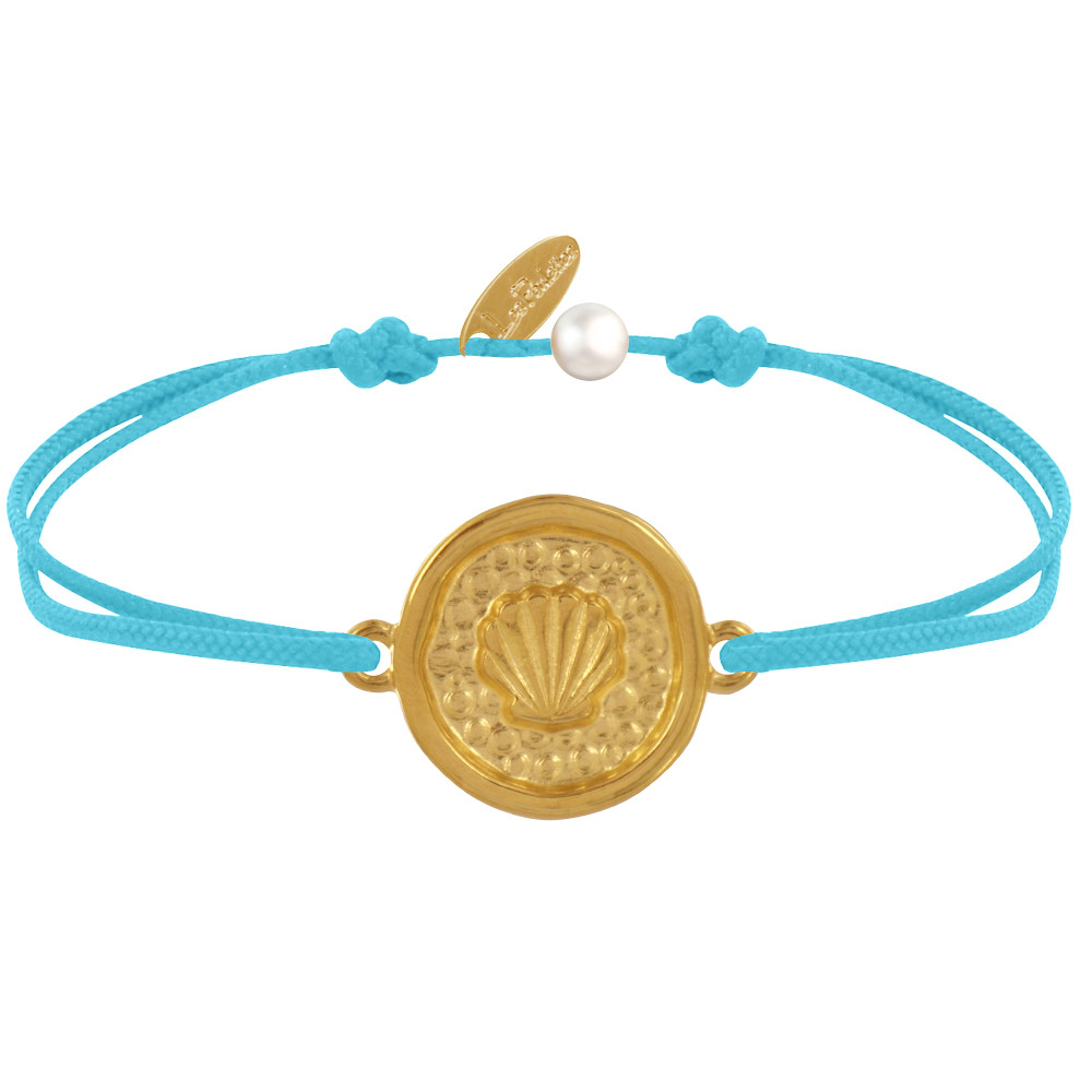 LES POULETTES BIJOUX Bracelet Lien Médaille Ronde Laiton Doré Coquillage - Turquoise