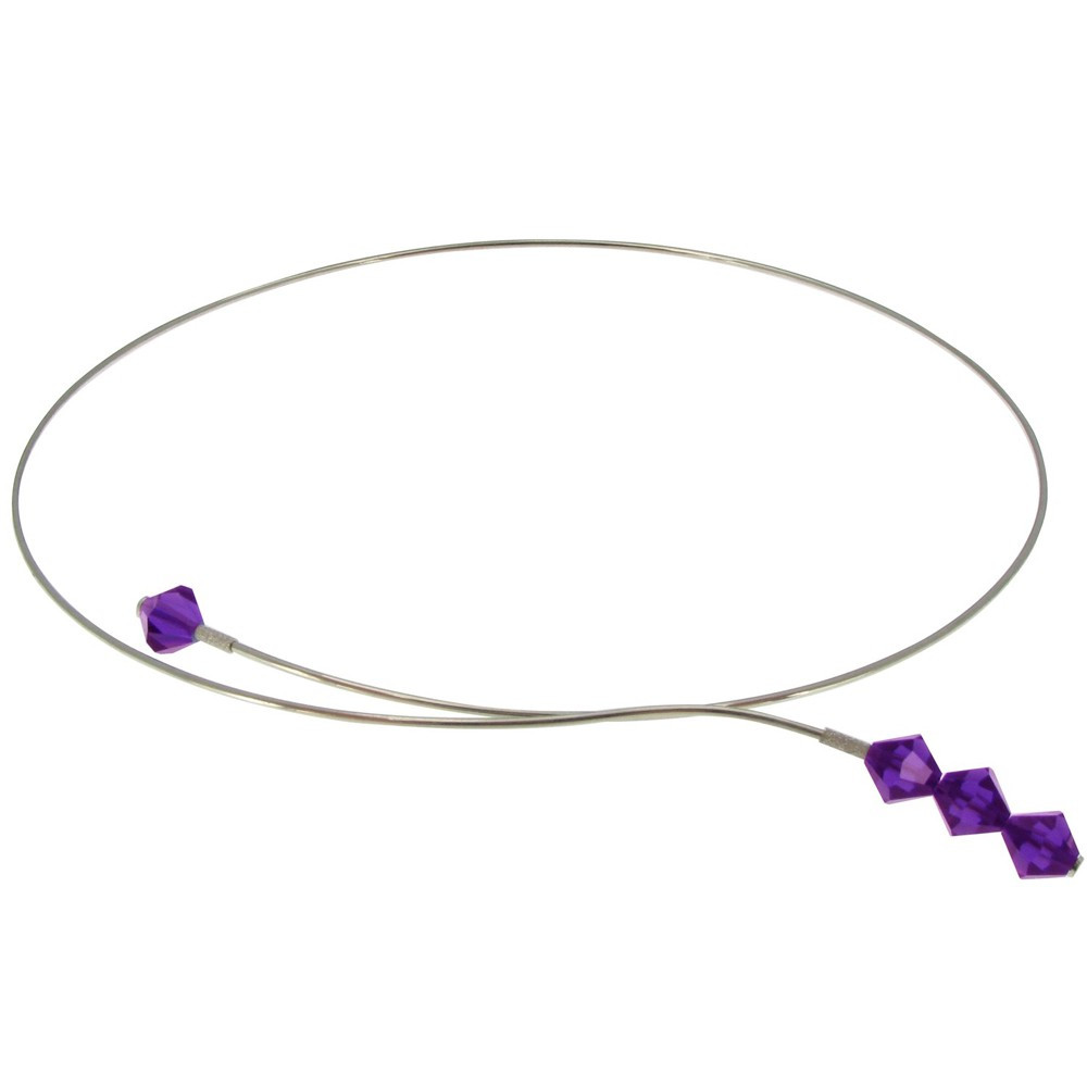 LES POULETTES BIJOUX - Collier Cristal Torque Argent Perles Violettes Facetées