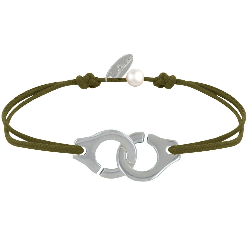 LES POULETTES BIJOUX Bracelet Lien Plaqué Argent Grandes Liaisons - Vert kaki