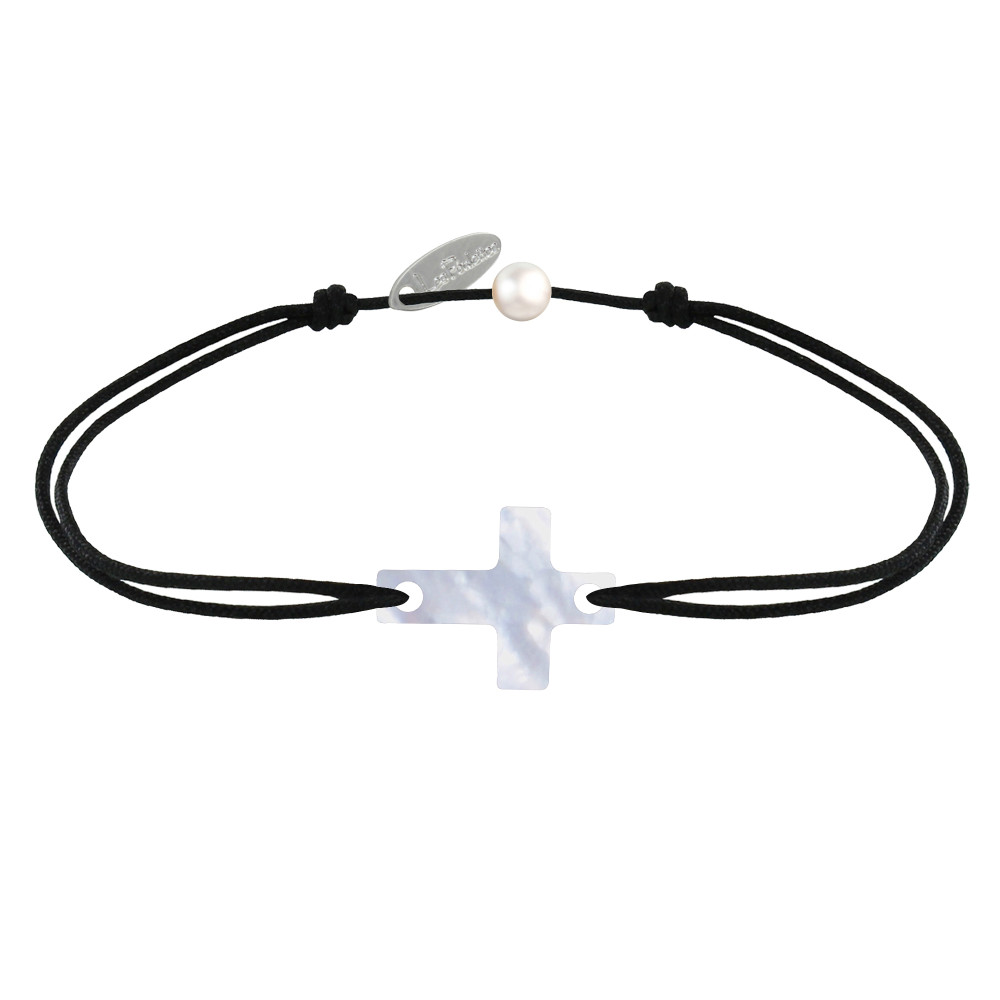 LES POULETTES BIJOUX Bracelet Lien Petite Croix en Nacre