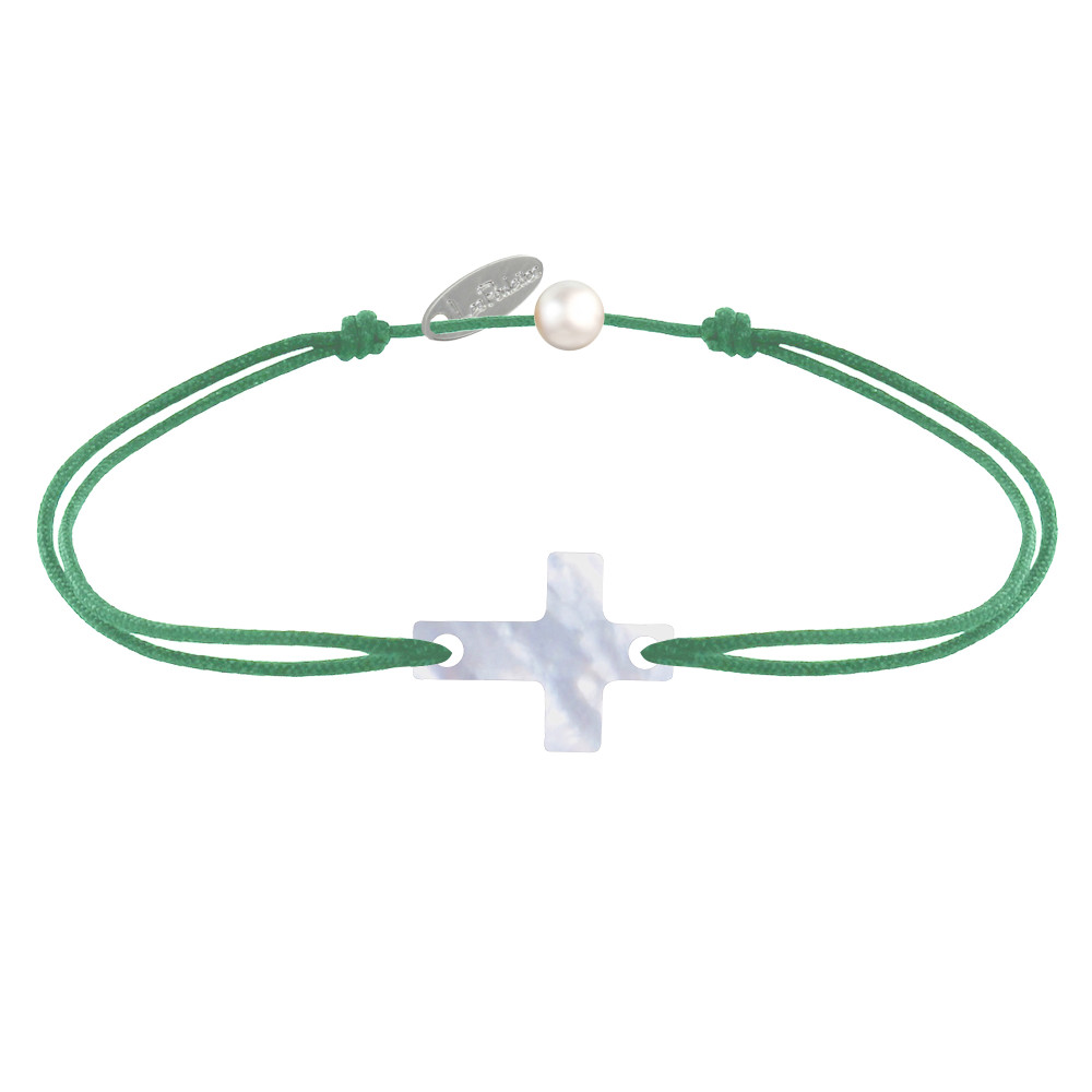 LES POULETTES BIJOUX Bracelet Lien Petite Croix en Nacre - Vert