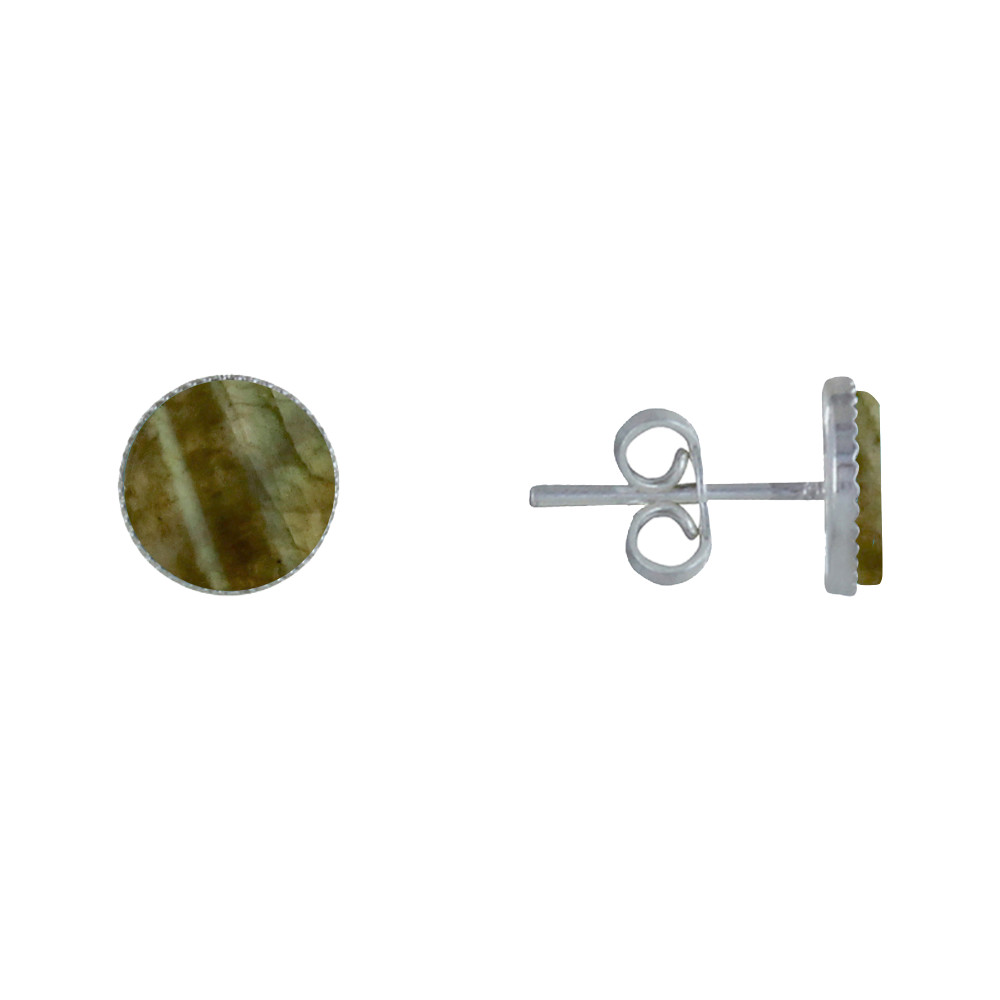 LES POULETTES BIJOUX Boucles d'Oreilles Argent 925 Rond Dentelé de Labradorite
