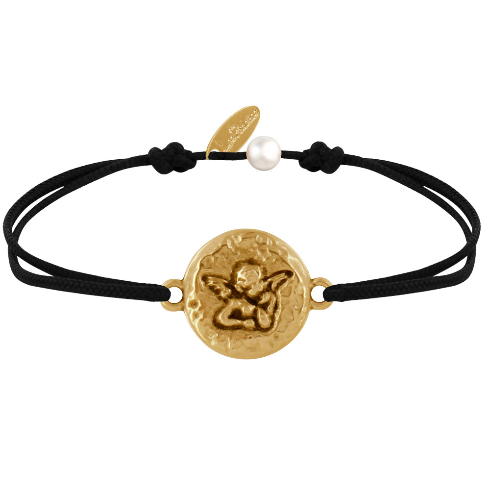 LES POULETTES BIJOUX Bracelet Lien Médaille Ronde Martelée Laiton Doré Ange Raphaël
