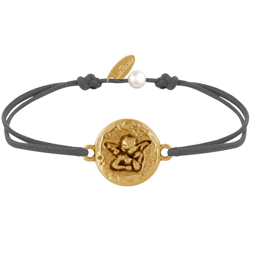 LES POULETTES BIJOUX Bracelet Lien Médaille Ronde Martelée Laiton Doré Ange Raphaël
