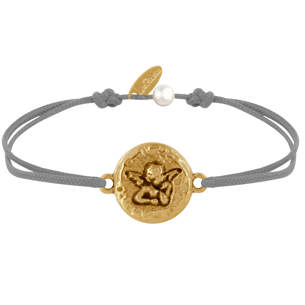 LES POULETTES BIJOUX Bracelet Lien Médaille Ronde Martelée Laiton Doré Ange Raphaël