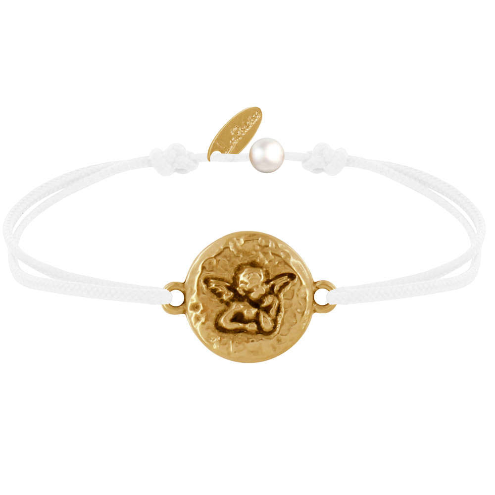 LES POULETTES BIJOUX Bracelet Lien Médaille Ronde Martelée Laiton Doré Ange Raphaël