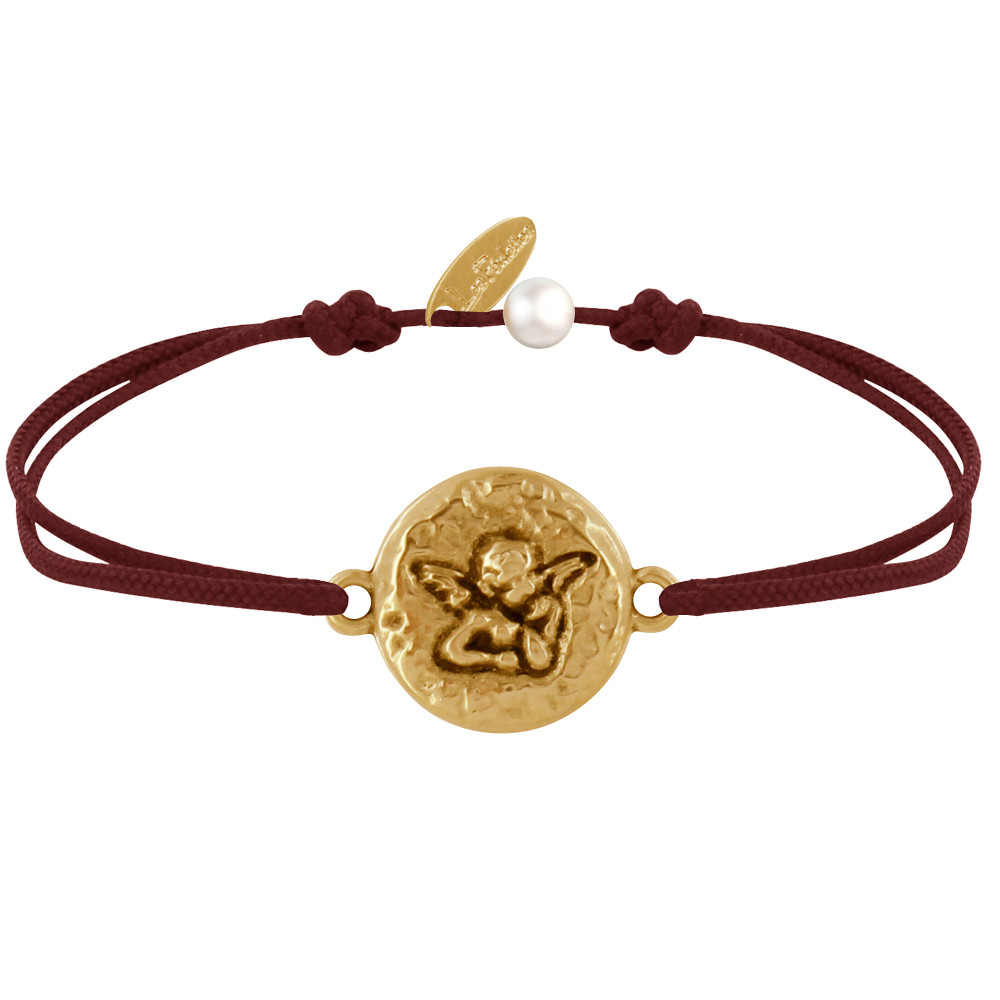 LES POULETTES BIJOUX Bracelet Lien Médaille Ronde Martelée Laiton Doré Ange Raphaël