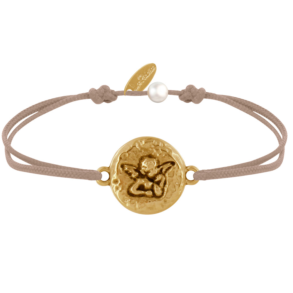LES POULETTES BIJOUX Bracelet Lien Médaille Ronde Martelée Laiton Doré Ange Raphaël
