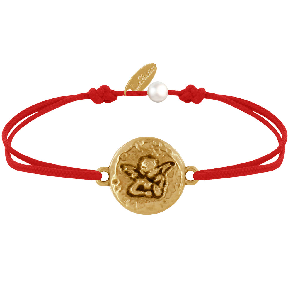LES POULETTES BIJOUX Bracelet Lien Médaille Ronde Martelée Laiton Doré Ange Raphaël