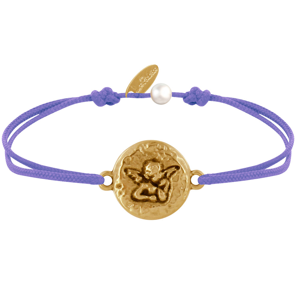LES POULETTES BIJOUX Bracelet Lien Médaille Ronde Martelée Laiton Doré Ange Raphaël