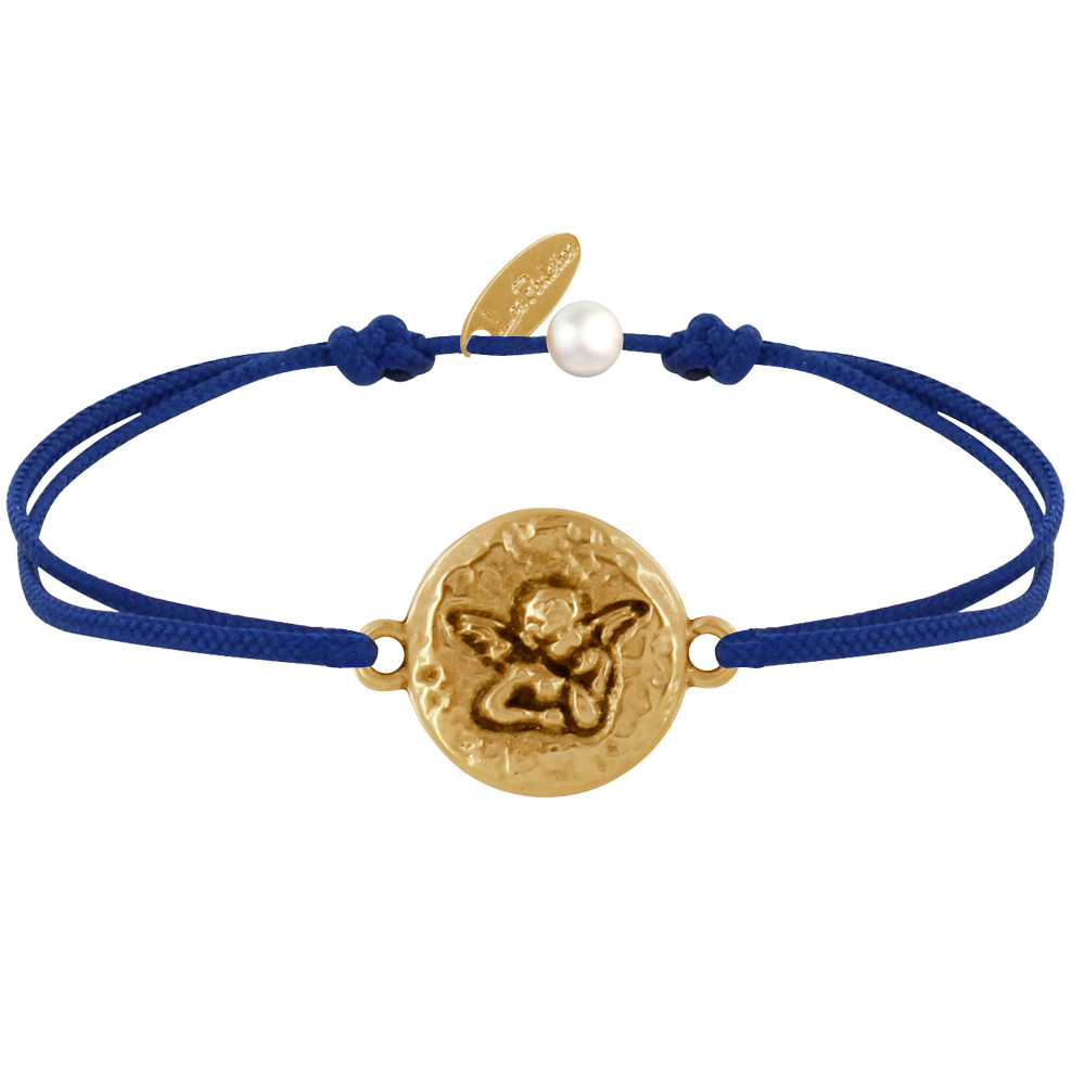 LES POULETTES BIJOUX Bracelet Lien Médaille Ronde Martelée Laiton Doré Ange Raphaël