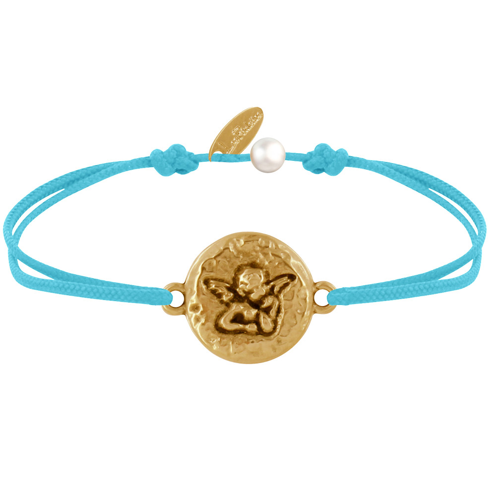 LES POULETTES BIJOUX Bracelet Lien Médaille Ronde Martelée Laiton Doré Ange Raphaël