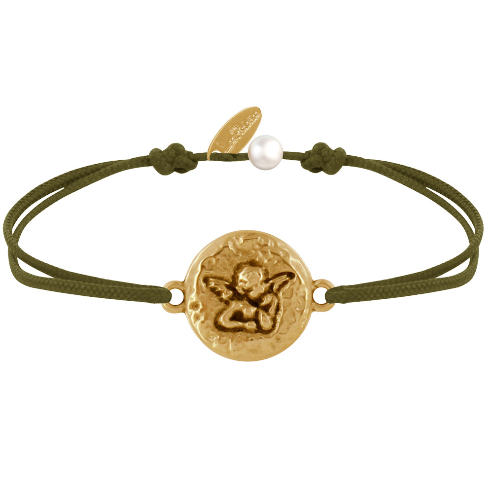 LES POULETTES BIJOUX Bracelet Lien Médaille Ronde Martelée Laiton Doré Ange Raphaël