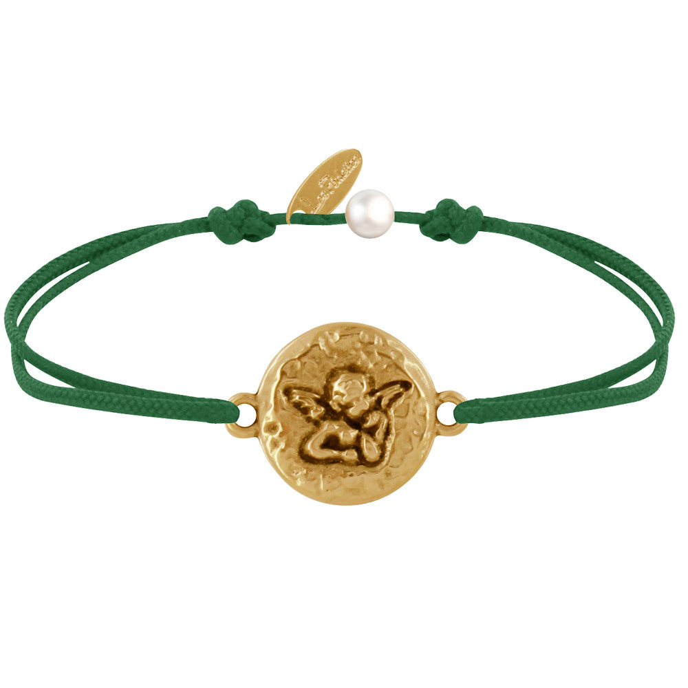 LES POULETTES BIJOUX Bracelet Lien Médaille Ronde Martelée Laiton Doré Ange Raphaël