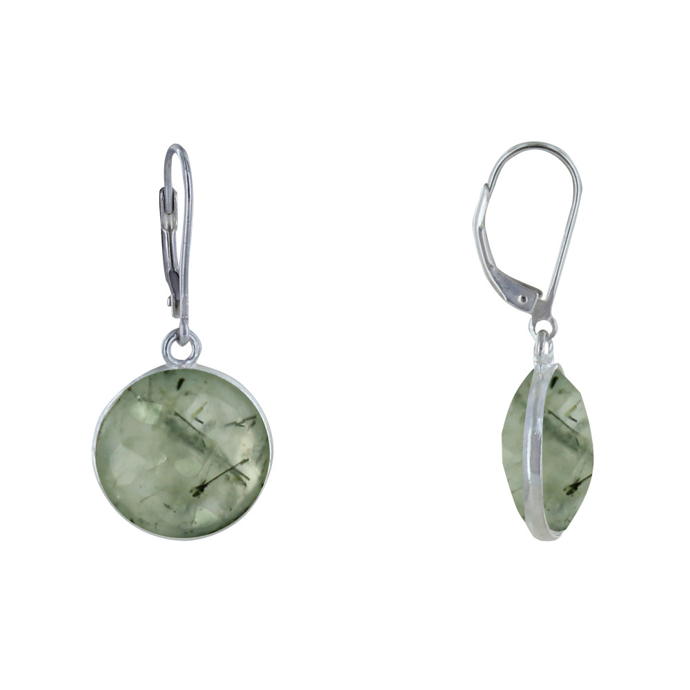 LES POULETTES BIJOUX Boucles d'Oreilles Argent Disque d'Agate Mousse Facettée