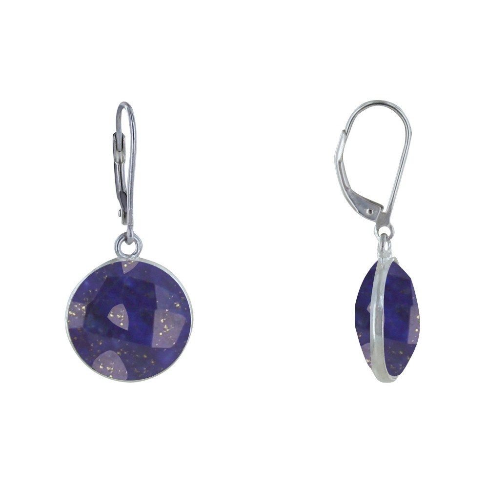 LES POULETTES BIJOUX - Boucles d'Oreilles Argent 925 Disque de Lapis Lazuli Facettée