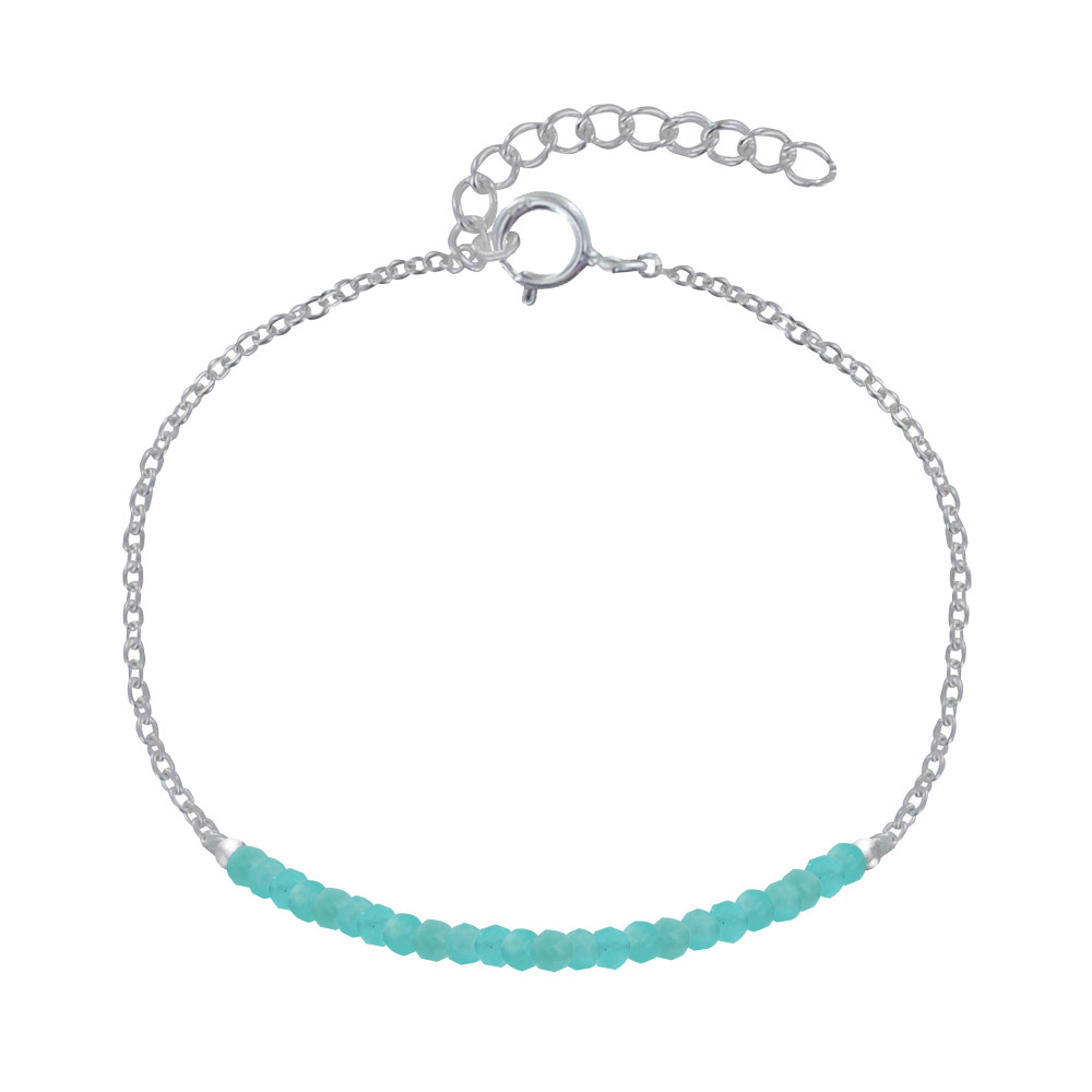 LES POULETTES BIJOUX Bracelet Argent 925 Chaine et Perles Facettées d'Amazonite