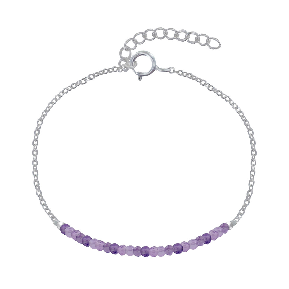 LES POULETTES BIJOUX Bracelet Argent Chaine et Perles Facettées d'Améthyste