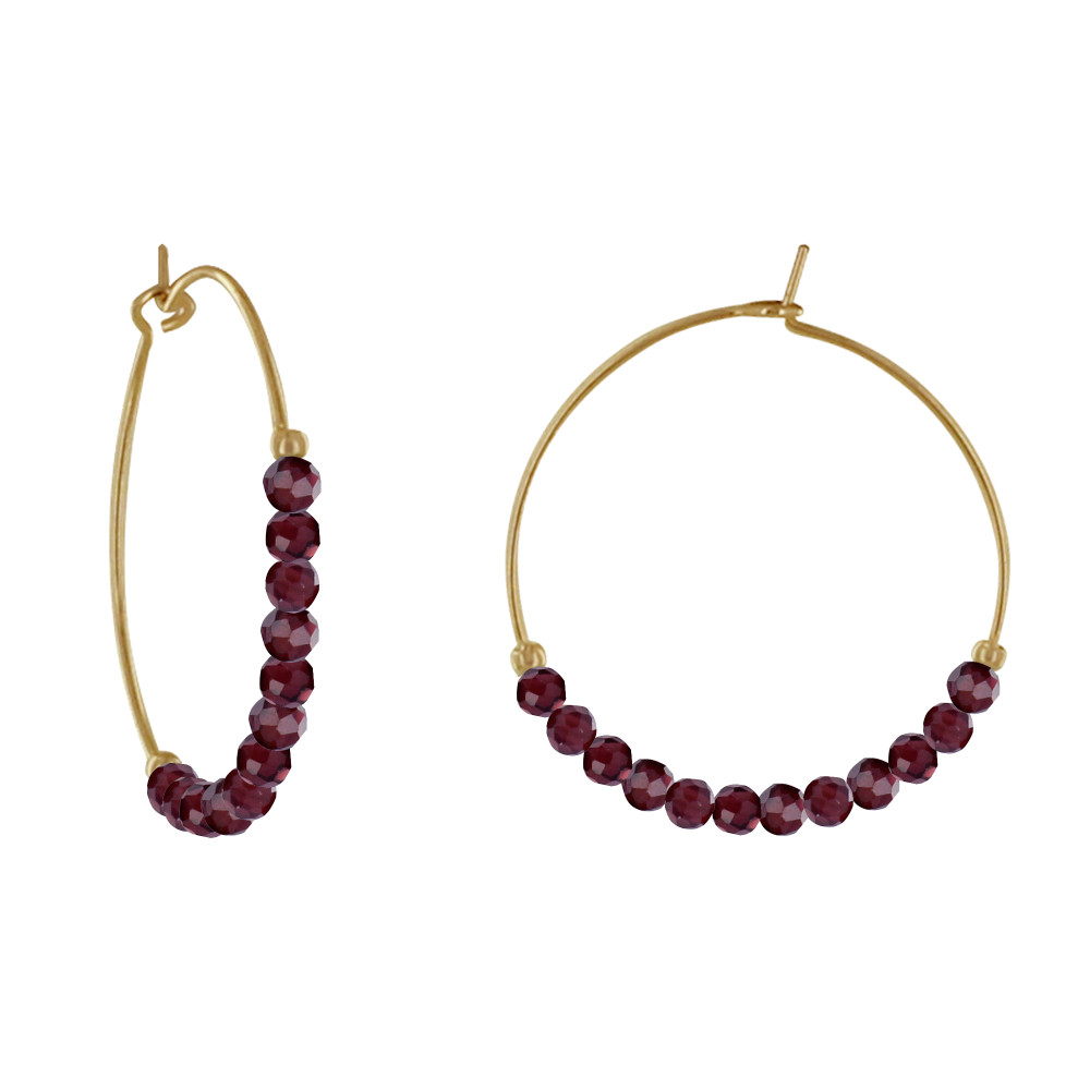 LES POULETTES BIJOUX Boucles d'Oreilles Plaqué Or Créoles Perles Facettées de Grenat