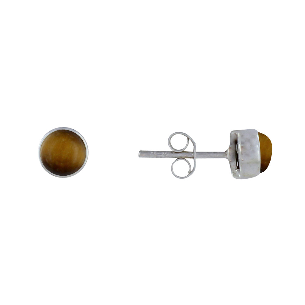 LES POULETTES BIJOUX Boucles d'Oreilles Clous Argent Demi Perle Oeil de Tigre