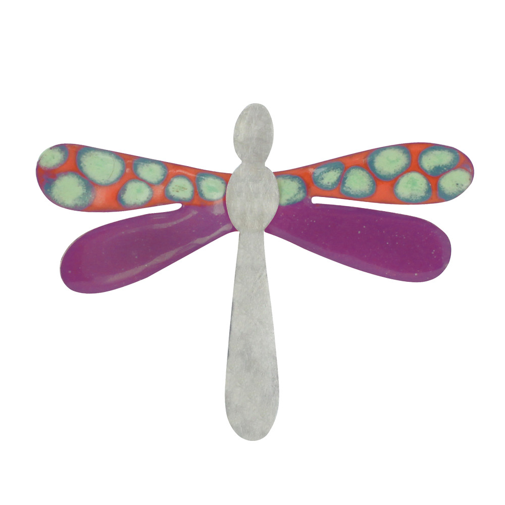 LES POULETTES BIJOUX Broche Libellule Emaillée Orange et Violet à Pois Vert